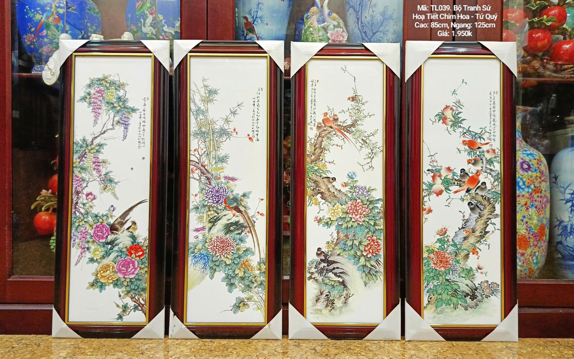 tranh sứ hoạ tiết chim hoa tứ quý